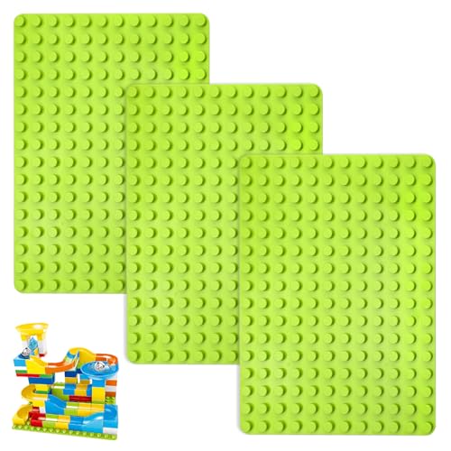 3 Stück Bauplatte Groß Kompatibel mit Duplo Platte 25.5 x 19CM Legoplatten Legoplattenset Legoplatte Grundplatte Bodenplatte Klemmbausteine Platten Matte Plate Grün Bauplatten für Mädchen Jungen