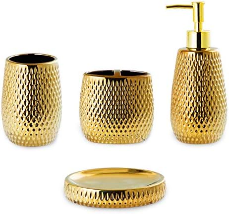 Amazon.com: Gold Bathroom Accessory Set 4 Piece Ceramic Bath ...