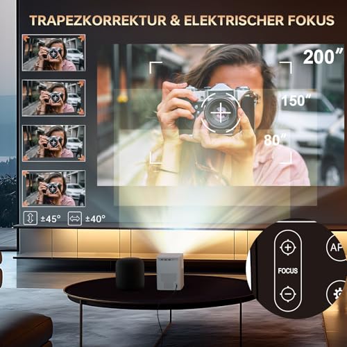QIAOLET Beamer Full HD,Mini Projektor mit 5G WiFi und Bluetooth,Android OS,Elektrischer Fokus,Heimkino Beamer Native 1080P,Tragbarer Projector Kompatibel mit Smartphone,Handy,iPhone,USB,HDMI,TV Stick – Bild 6