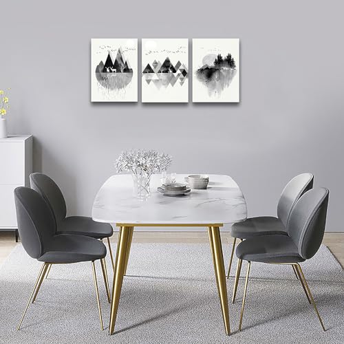 DZRWUBHS Large Abstract Wall Art For Living Room Canvas Wall Decor For Office Bedroom Decorations Wall Pictures Prints Artwork Black And White Mountain Geometric Wall Painting Home Decor 3 Pieces