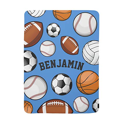 LVYZIHO Custom Throw Blanket Super Soft for Baby Boy - Assorted Sports Player Custom Name Blue Stroller Baby Blanket - 60 x 80 Inches - Fleece Baby Blanket- Baby Birth Announcement Gift