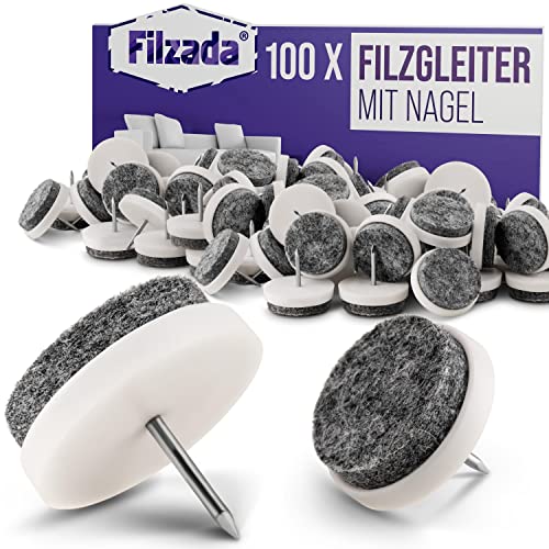 Filzada® 100x Filzgleiter Nagel - Ø 24 mm (weiß) - Profi Möbelgleiter/Stuhlgleiter Filz zum Nageln Cover