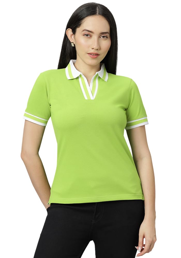 Women Polo V Neck Collar Tshirt | V Neck Stripe Style | Short Sleeve (Available Upto 5XL Plus Size)-image-18