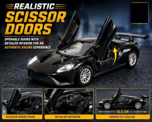 Image of TEC TAVAKKAL 1:36 Scale Diecast Metal Toy Car with Openable Doors, Pull-Back Action, LED Lights & Music - Premium Mini Sports Car Model for Kids & Collectors (Mclaren Black Small)