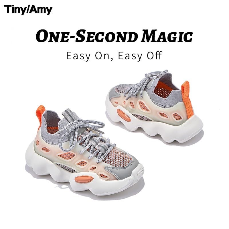 Kids Athletic Sneakers, Gray and Orange, Breathable Mesh, Lightweight Cushioned Sole2