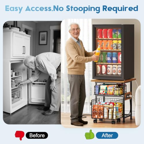 Image of Mini Fridge Stand with Storage and Power Outlet, Small Refrigerator Stand | Mini Fridge Shelf with 2 Drawers -Max Load 300 LBS Heavy Microwave Stand Mini Fridge Cart for Dorm, Apartment, Kitchen