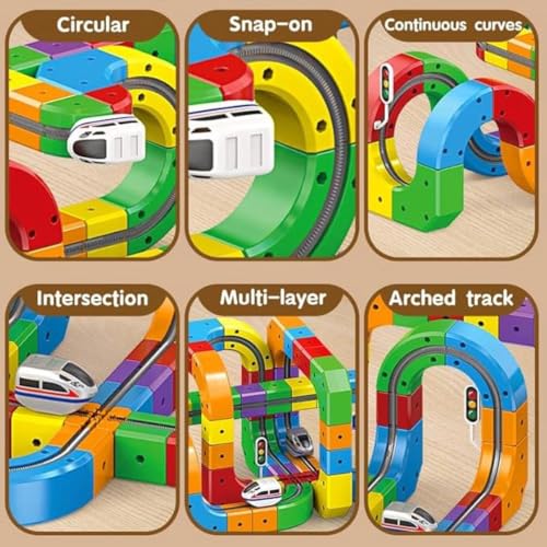 Image of Electric Train Track Set for Kids 3D Magic Flexible Race Track, Gravity-Defying Electric Train Building Blocks, Modular Educational STEM Toy for Boys & Girls (51)