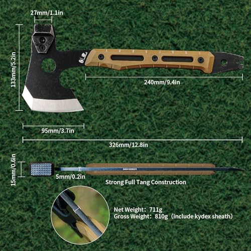 HX OUTDOORS 12.8in Camping Hatchet, Full Tang Axe with Hammer & Puller - Image 3
