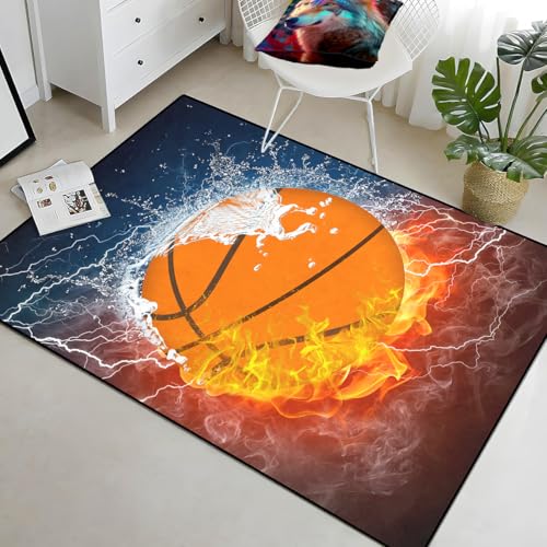 Basketball Rug - Fire & Water Basketball Rug Sports Carpet Rugs, 2'5"×4'