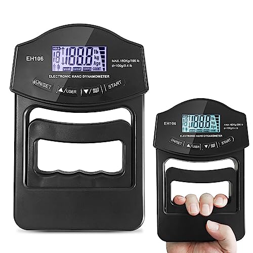 NAVESO Dinamómetro de Mano Digital, 396lb/180Kg Dinamómetro Electrónico de Mano, Pantallas LED, Entrenador de Fuerza de Agarre Con Cable de Datos USB