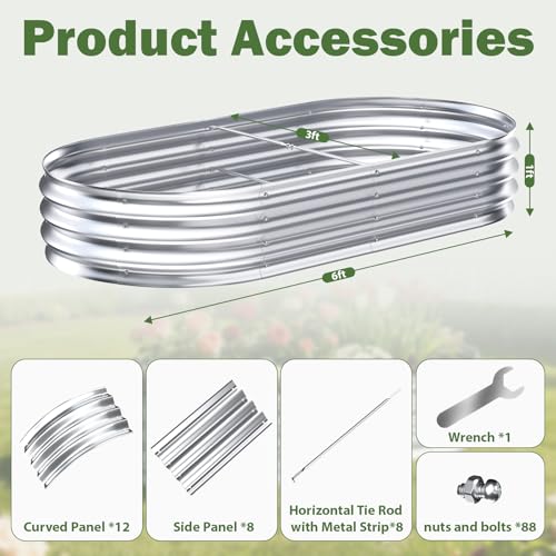 Image of Galvanized Raised Garden Bed Outdoor, 6x3x1ft(2 Pack) Metal Heavy Duty Planter Boxes for Gardening, Easy Assemble Large Oval Plant Container Kit for Vegetables, Flowers, Fruits, Silver
