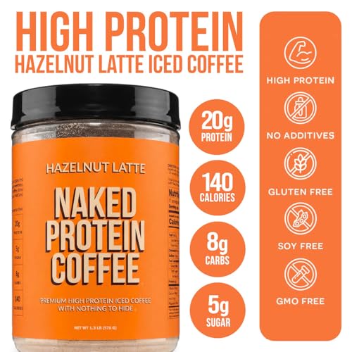 Image of NAKED Hazelnut Latte Protein Coffee - Premium Colombian Iced Coffee Protein Shake Drink, Delicious Keto Friendly and Gluten Free, 17 Servings