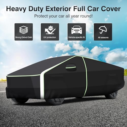 Image of Upgrade 420D Car Cover for Tesla Cybertruck 2024 2025 2026, Waterproof All Weather Car Covers for Cybertruck Accessories, Outdoor Car Cover UV Protection with Zipper Door & Reflective Safety Strips