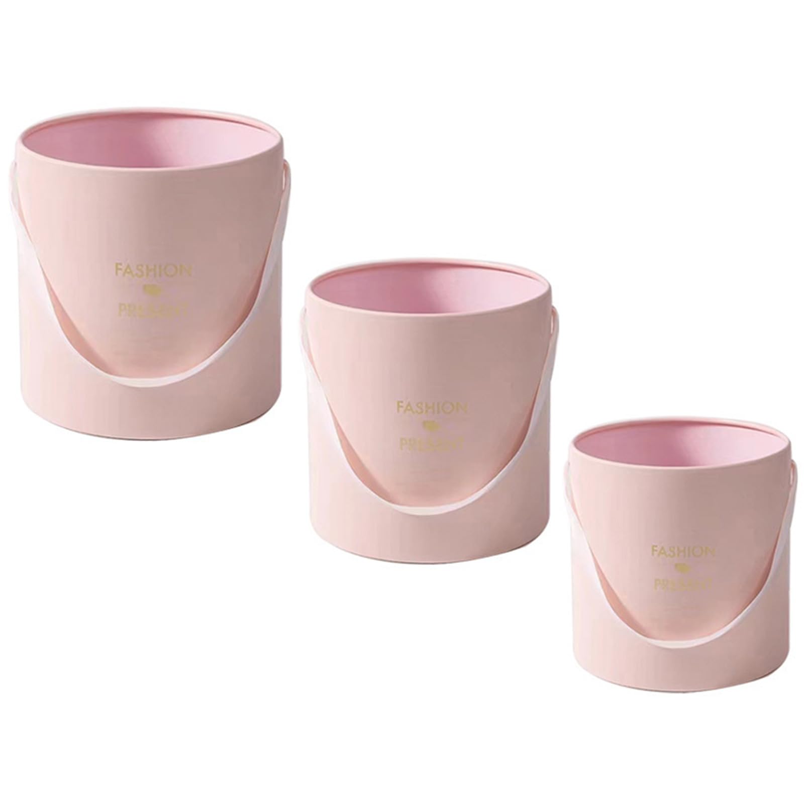 Of 3 Paperboard Bouquet Holders Round Flower Arrangement Buckets with Handles Floral Container Round Flower Bucket