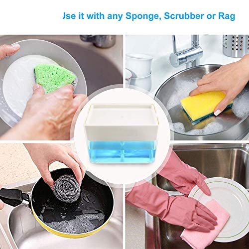 Albayrak Soap Dispenser for Kitchen + Sponge Holder - U.S. Design Patent - Premium Quality Dish Soap Dispenser - Counter Top Sink Dispenser - Instant Refill, Durable, Rustproof