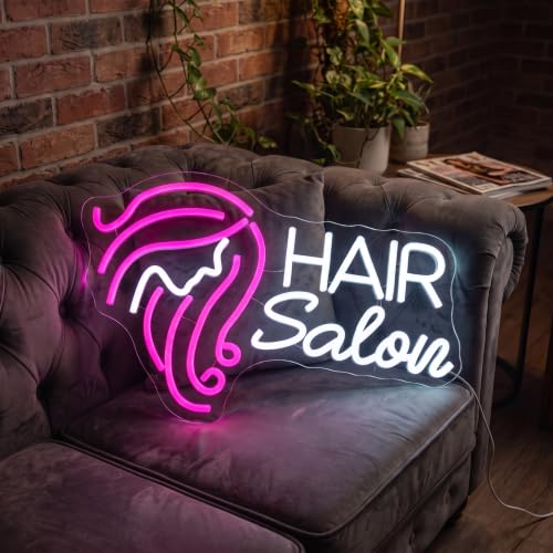 Image of Hair Salon Neon Sign for Wall Decor, LED Neon Signs Lights, Pink Salon Hair Tech Decor Neon Signs for Barber Shop, Beauty Salon Studio Beauty Room Business Sign