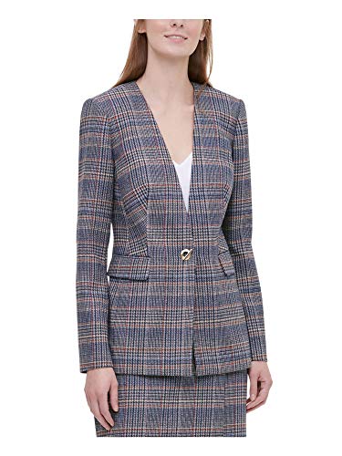 Calvin Klein Womens Brown Plaid Suit Wear to Work Jacket Size 10P