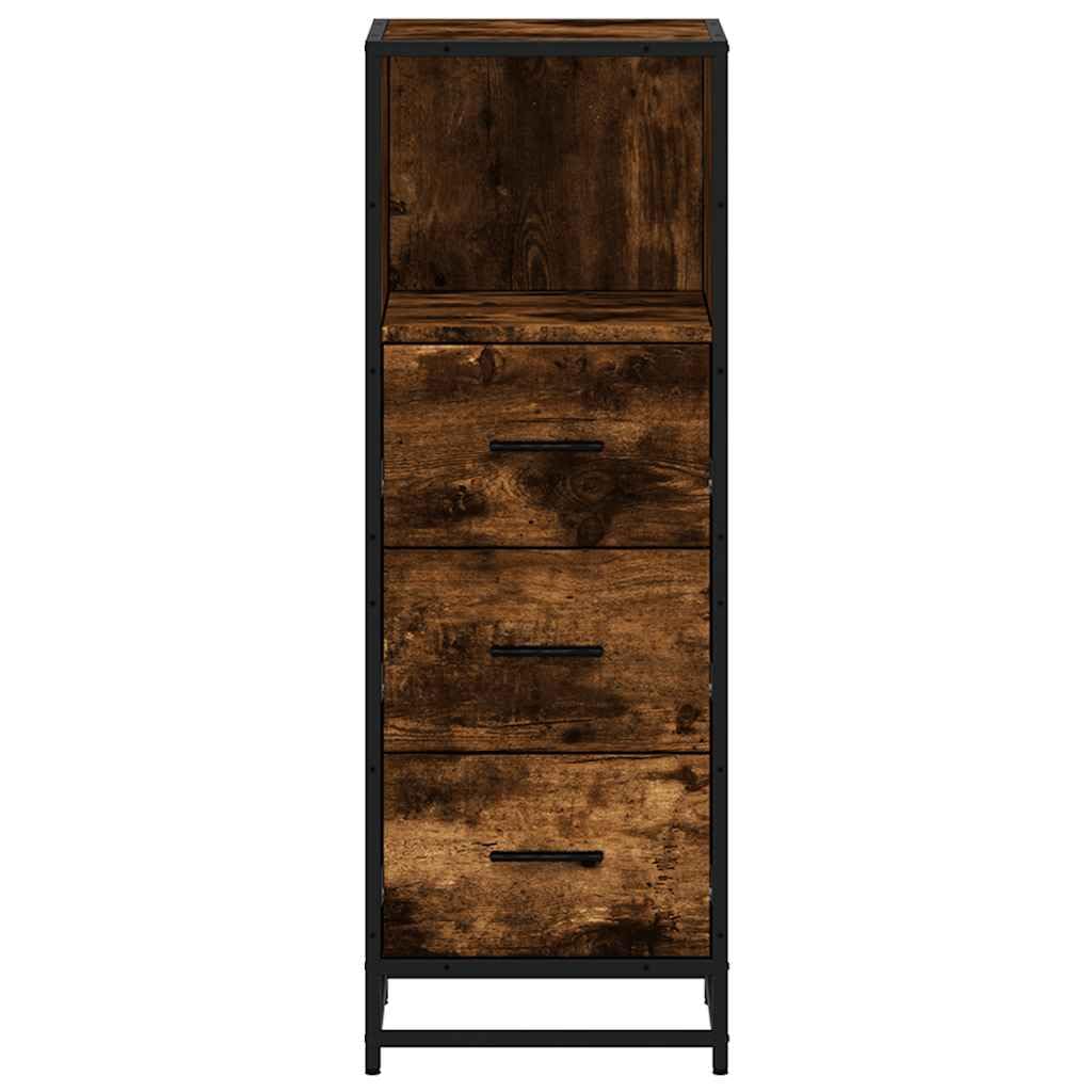 Szafka łazienkowa z dębu wędzonego, materiał drewnopochodny, 35 x 37,5 x 100 cm, z metalową ramą, szafka pod umywalkę, zestaw mebli łazienkowych, oszczędność miejsca, organizer do WC i