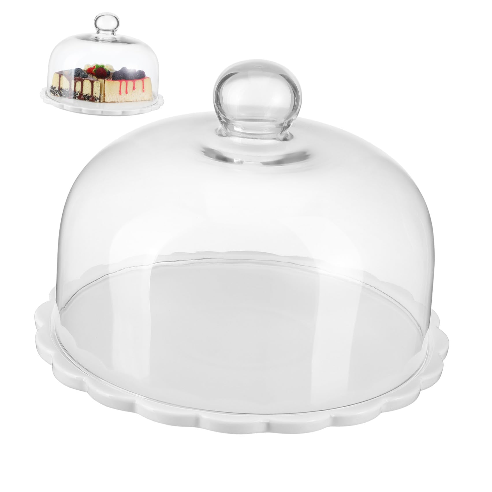 Cubierta para Tartas con Tapa de Vidrio Transparente 9.25 Pulgadas, Plato de Pastel con cúpula de Vidrio y Base de cerámica, 1 Set para Servir postres y Mostrar Pasteles