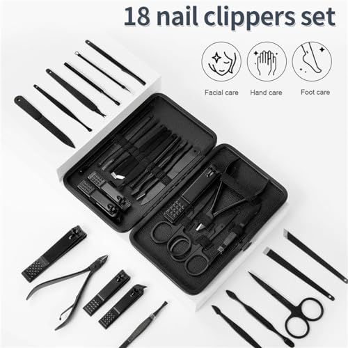 Kit de manucure et pédicure en acier inoxydable avec étui de voyage, 18 pièces pour le soin des ongles