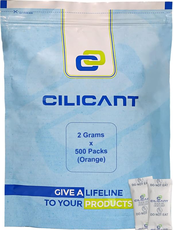 CILICAnT 2 Gram (500 Pcs) Premium Silica Gel Orange Packets Desiccant Dehumidifiers, Indicating Silica Gel Packs for Moisture Absorption (2 Gram X 500 Pcs = 1 Kg)