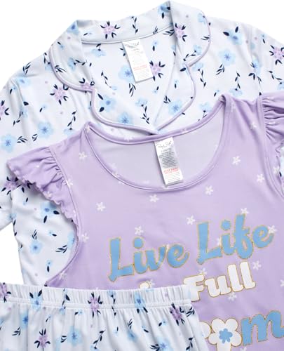 Rene Rofe Girls Pajama Set - 3 Piece Ruffle Sleep Gown, Sleep Shirt, and Lounge Shorts - Sleepwear for Girls (4-12)3