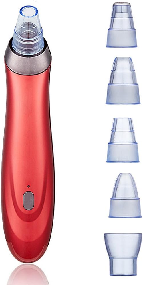 Electric Blackhead Remover Deep Vaccum Pore Cleaner With 5 Multi-Functional Probes, Rechargeable, Get Rid of Blackheads, Acne, Oily, Faint Lines, Exfoliation by HYTK (Red)