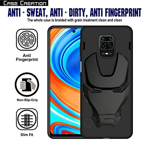 Image of COVERLY Official 3D Touch Feel Trending Real Hero Avenger Logo Mask Soft Rugged Grip Iron Man Super Power Cartoon Movie Silicone Matte Strong Back Cover for Xiaomi Redmi Note 9 Pro - Black