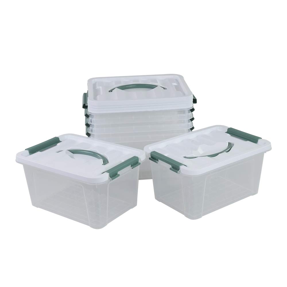 5.5L Aufbewahrungsboxen aus Plastik, 6-pack Kisten mit Deckel (Grüner Griff)