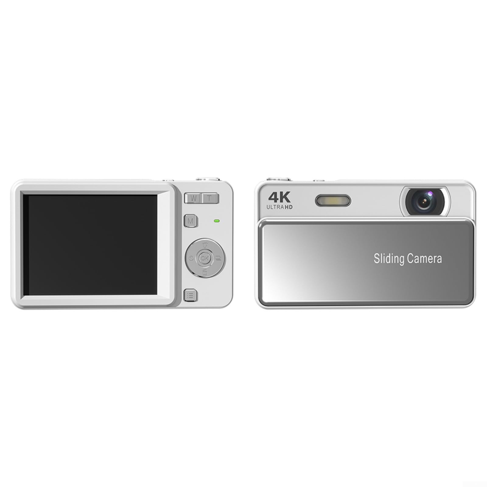 64MP Slider Fotocamera Digitale con Zoom 16X, Video 4K, Punto Compatto e Scatta per Studenti, Argento (Bianco)