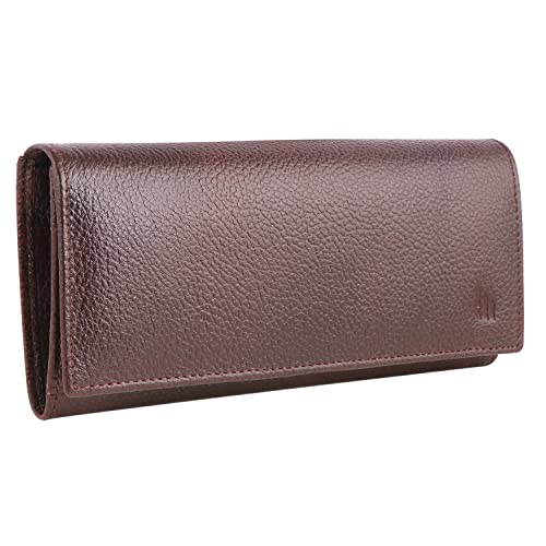 Image of Clutch /Wallet for Women's Black Leather | Zipper Pocket /Card Holder with Magnetic Button Closure Ladies Purse Bifold Hand Wallet Money Purse Daily Use (3805-BLK) (Brown)