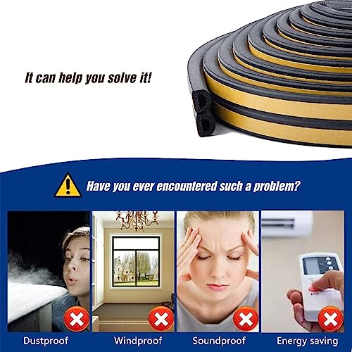 Image of Door Weather Strip Draught Excluder for Doors Self Adhesive Foam Draft Excluder for Windows Door Insulation Strip Weather Stripping Door Seal Strip, Epdm, Foam, Rubber (Black)