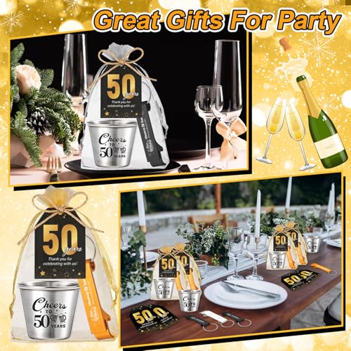 30 Sets 50th Birthday Party Favors for Guests Cheers to 50 Years Shot Glasses Bottle Opener Keychains Bulk with Thank You Cards Organza Gift Bags Ropes for Birthday Anniversary Party Souvenirs Gifts - Image 4