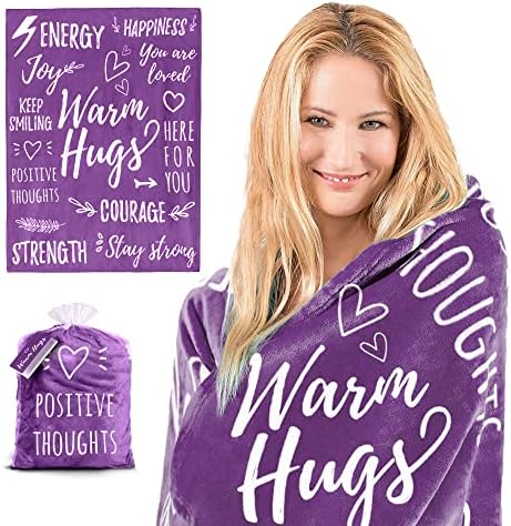 EasyFluffy Get Well Gift for Women & Men - Super Soft Hug Blanket with Inspirational Words - Healing Blanket Care Package Comforting Gift for Cancer Patients & Others at Hard Times - 50"x60", Purple