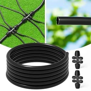 MIXC 25 FT 1/2 Inch Drip Irrigation Tubing Kit:Premium Garden and Landscape Watering System with 2 Quick Connector 4-Way Connector
