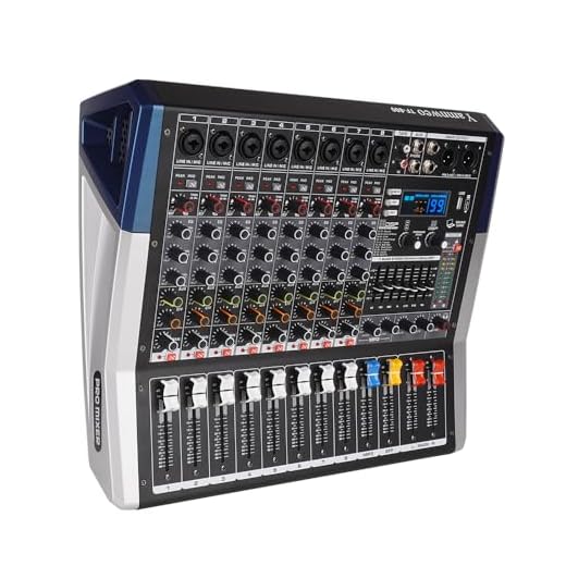 Yamnweo 8-Kanal DJ Mischpult mit Verstärker – 650W+650W Ausgangsleistung, 99 Effekte, USB Aufnahme/Wiedergabe, 7-Band Equalizer, Großes Spektrum-Display Audio-Mixer, für Live-Auftritte/KTV/Vorträge