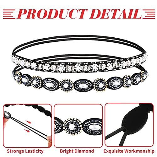 3 Stück Elastisches Haarband Haarreife Kristall Strass Kopfkette Haarschmuck Damen Strass Haarband Dünn Glitzer Perle Stirnbänder Elastisches Kristall Haarreife