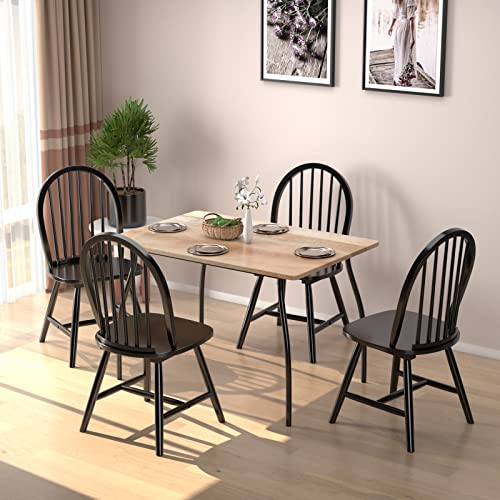 Image of COSTWAY Windsor Dining Chairs Set of 2, Mid-Century Modern Wood Chairs w /Spindle Back & Reinforced H-Shaped Legs, Farmhouse Armless Kitchen Chair for Living Dining Room, Restaurant (Black)