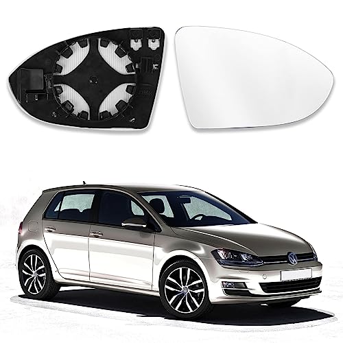 Cristal de Espejo Reemplazar para Golf 7, Retrovisor Exterior Ajustable Adecuado, Asférico Con Placa de Soporte, Lente de Marcha Atrá, Calefactable (Derecha)