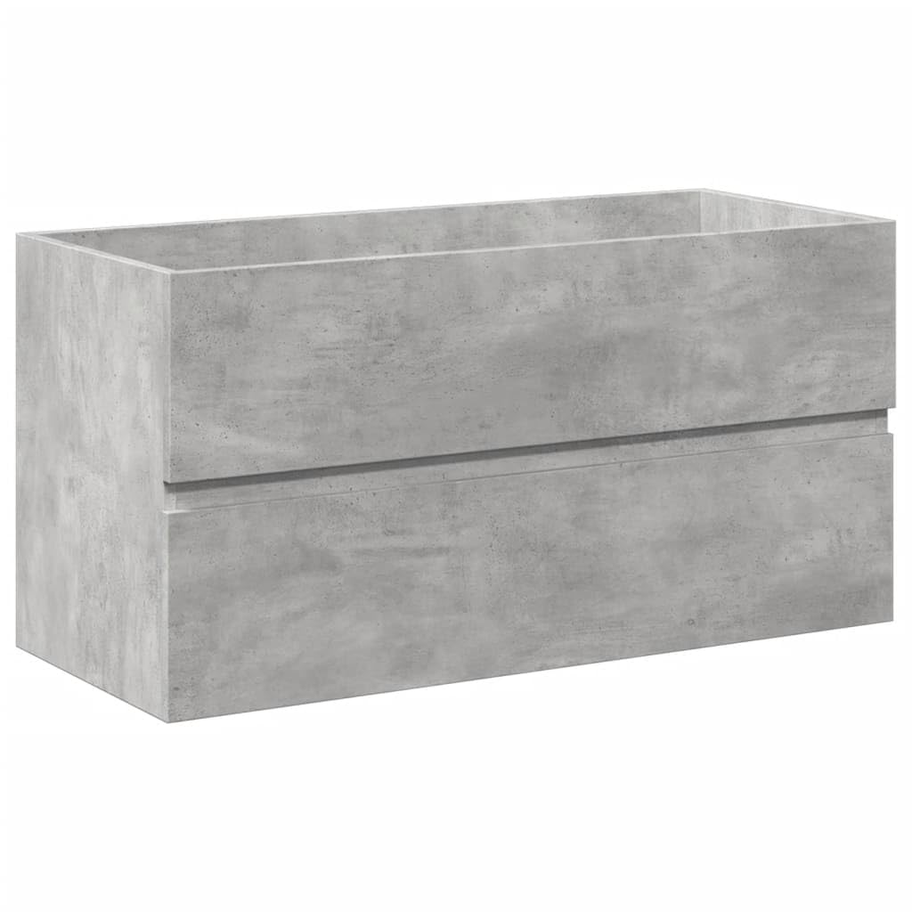 Set Mobili da Bagno 2 Pezzi Grigio Cemento 90 cm | Lavabo in ceramica bianco, truciolato resistente, montaggio a parete, ampio spazio portaoggetti