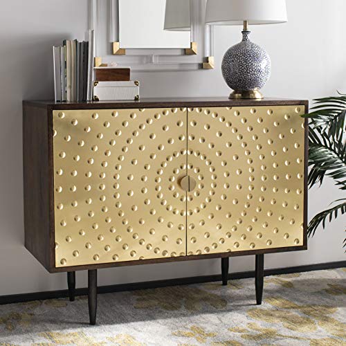 Safavieh Couture Home Dessaray Modern-Art Deco Walnut And Shiny Brass 2-Door Sideboard #TOP4