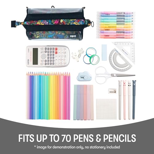 Image of ZIPIT: Lenny Pencil Case - Clear & Doodles - Large Storage Capacity Zipper Pouch, Colorful Makeup-Stationery Bag, School-Office-Travel, Kid-Teen-Adult