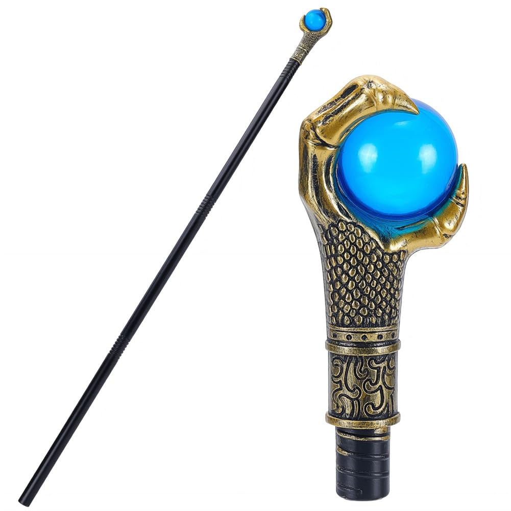GORGECRAFT Antique Cane Vintage Walking Stick Gold Eagle Claw Blue Ball Grasping King Stick Halloween Party Cosplay Scepter Plastic Costume Canes Magic Wand Punk Prop for Themed Events Stage Shows