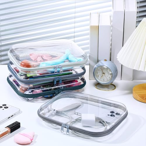 Image of Hoolerry 4 Pcs Hard Clear Zipper Case Makeup Bags Plastic Zipper Pouch Transparent Storage Box Containers for Cosmetics, Snacks, Building Blocks, Puzzles(Clear,9.8 x 7.9 x 2 in,Morandi)