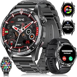 LIGE Smartwatch Herren mit 400mAh Lange Akkulaufzeit für Android iOS,1.43“ Amoled Display,110+ Sportmodi,Bluetooth-Anrufe,IP68 Wasserdicht Fitnessuhr mit Herzfrequenz, SpO2, Schlafmonitor,3 Armbänder