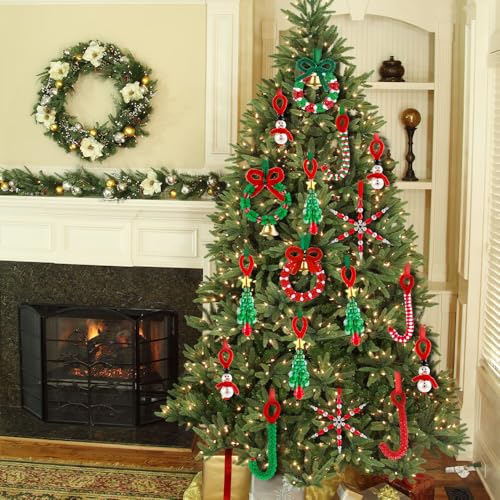 Vellibring 36 Set Christmas Beaded Crafts Ornament Beading Kit Mini Christmas Tree Classic Plastic Hanging Decor DIY Accessories for Xmas Tree Decorations Holiday Prensent Party Supplies - Thumbnail 6