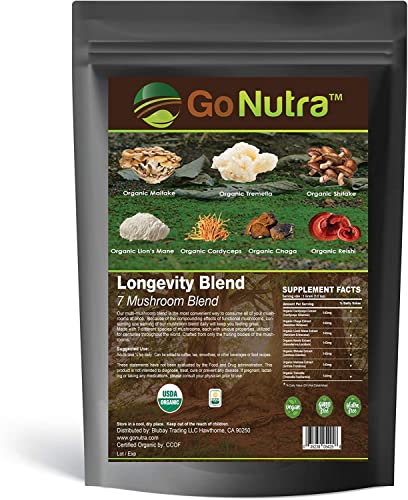 Go Nutra - Organic 7 Mushroom Supplement, Longevity Mushroom Powder with Lion’s Mane, Chaga, Shiitake, Maitake, Reishi, Tremella, and Cordyceps Mushroom, Non-GMO, Gluten-Free, Vegan, 4 oz