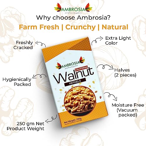 Image of Ambrosia California Walnut Kernels (Akhrot Giri) 500g (Pack of 2 x 250g) | Extra Light Halves | Premium Shelled Walnuts | Healthy Dry Fruits | Rich in Omega-3