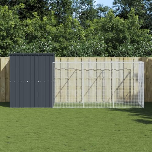 IKAYAA Recinto per Cani da Esterno Casetta Cani con Corsa Box per Cani da Esterno Cuccia Cane Esterno Gabbia per Cani in Acciaio Zincato-Antracite-165 x 455 x 181 cm