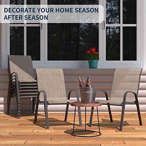 Amopatio Patio Chairs Set Of 6, Outdoor Stackable Dining Chairs For All Weather, Breathable Garden Outdoor Furniture For Backyard Deck, Brown #TOP4